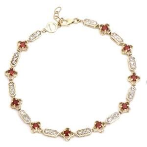 Sterling Silver 18k Gold Plated Diamonds Garnet Tennis Bracelet